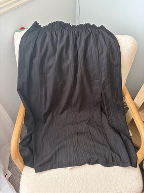 Black Smocked Waist Midi Skirt